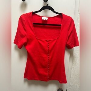 Sezane square neck scoop neck button top